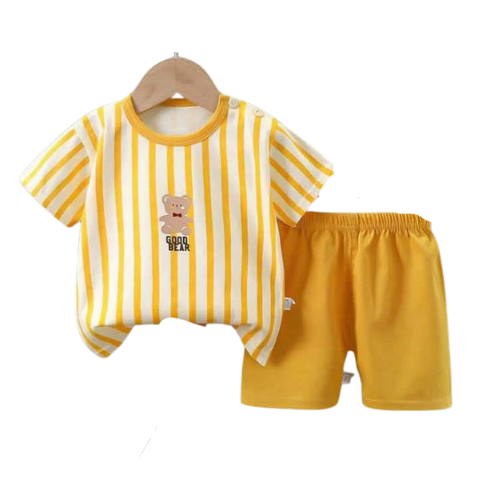 Boys & Girls Yellow Striped T-Shirt & Shorts 2pcs Set (3mths 6yrs)-0050