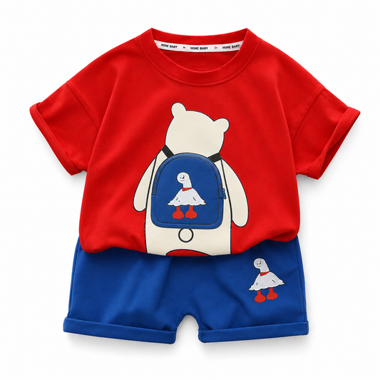 Boys & Girls Bear Printed T-Shirt and Shorts 2Pcs Set (3mths-6yrs)-0062