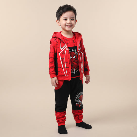 Kidoria Spiderman Zipper Hoodie+Sweatshirt+Pant 3 Pcs Set (Red)