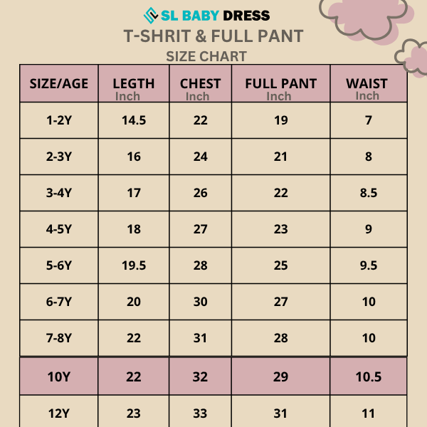 Baby & Kids 2pcs Printed T-shirt & Full Pant (1yrs-12yrs)