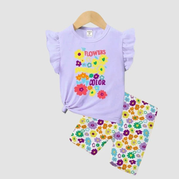Girls Lavender Floral Top & Leggings 2pcs Set (3mths-6yrs)