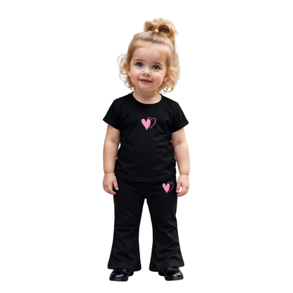 Girls Black Color T-Shirt with Flared Pants Set (3mths-12yrs)-0166
