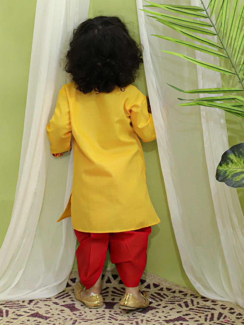 Kids Embroidered Kurta with Dhoti for Boys- Yellow