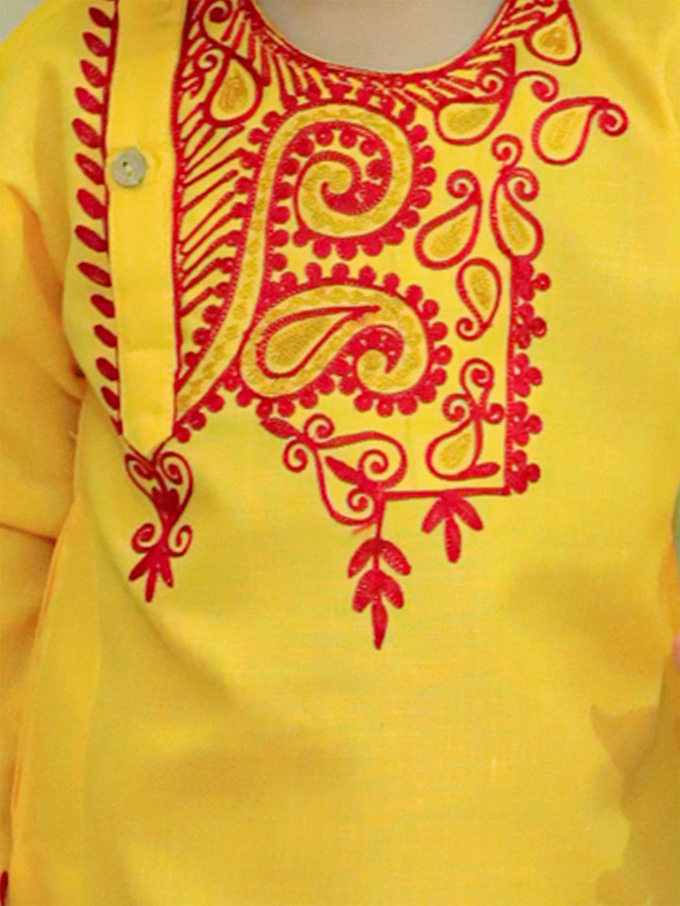 Kids Embroidered Kurta with Dhoti for Boys- Yellow