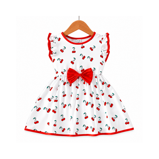 Baby Girls’ Sweet Cherry Print Flutter Sleeve Dress (2yrs-8yrs)0190