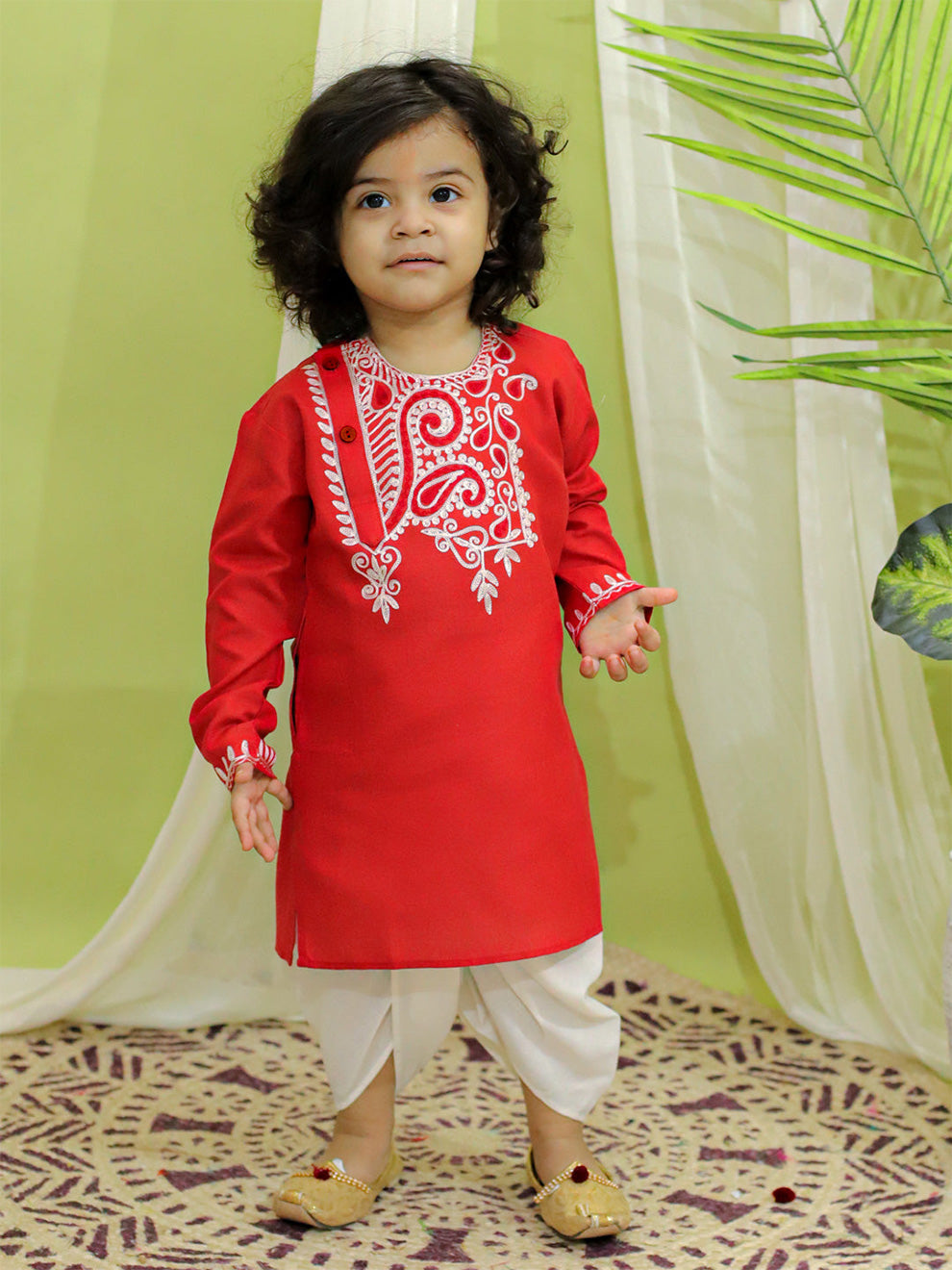 Kids Embroidered Kurta with Dhoti for Boys- Rad