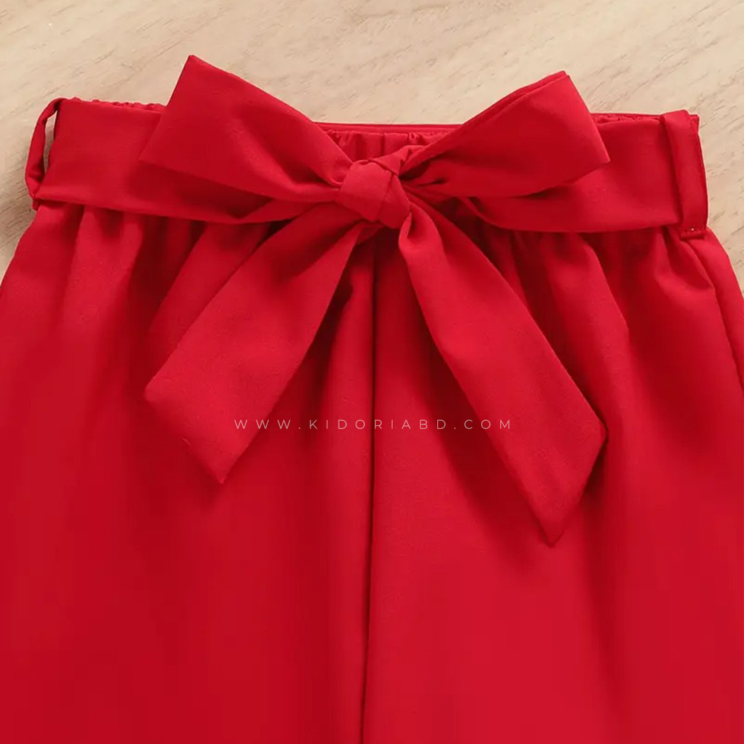 Kidoria Love Printed Cotton T-Shirt with Red Pants 2pcs Set For Baby Girl (6m-12yrs)