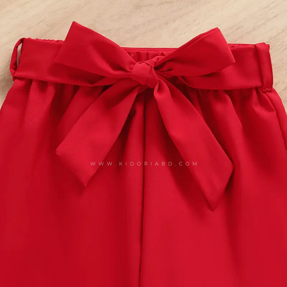 Kidoria Love Printed Cotton T-Shirt with Red Pants 2pcs Set For Baby Girl (6m-12yrs)