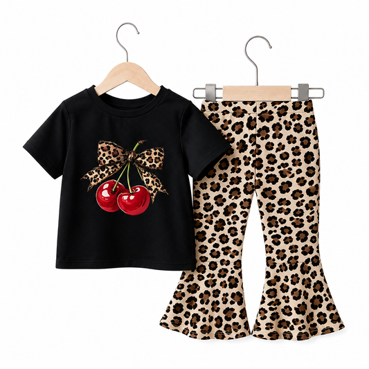 Girls Red & White Striped T-Shirt with Wide Leg Pants 2-Piece Set (2yrs-12yrs)-0177