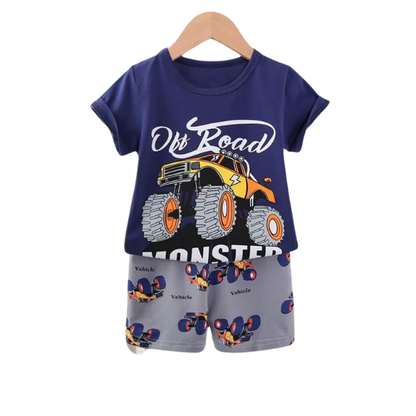 Kids Monster Truck Printed T-Shirt & Shorts 2pcs Set (3mths-6yrs)-0056