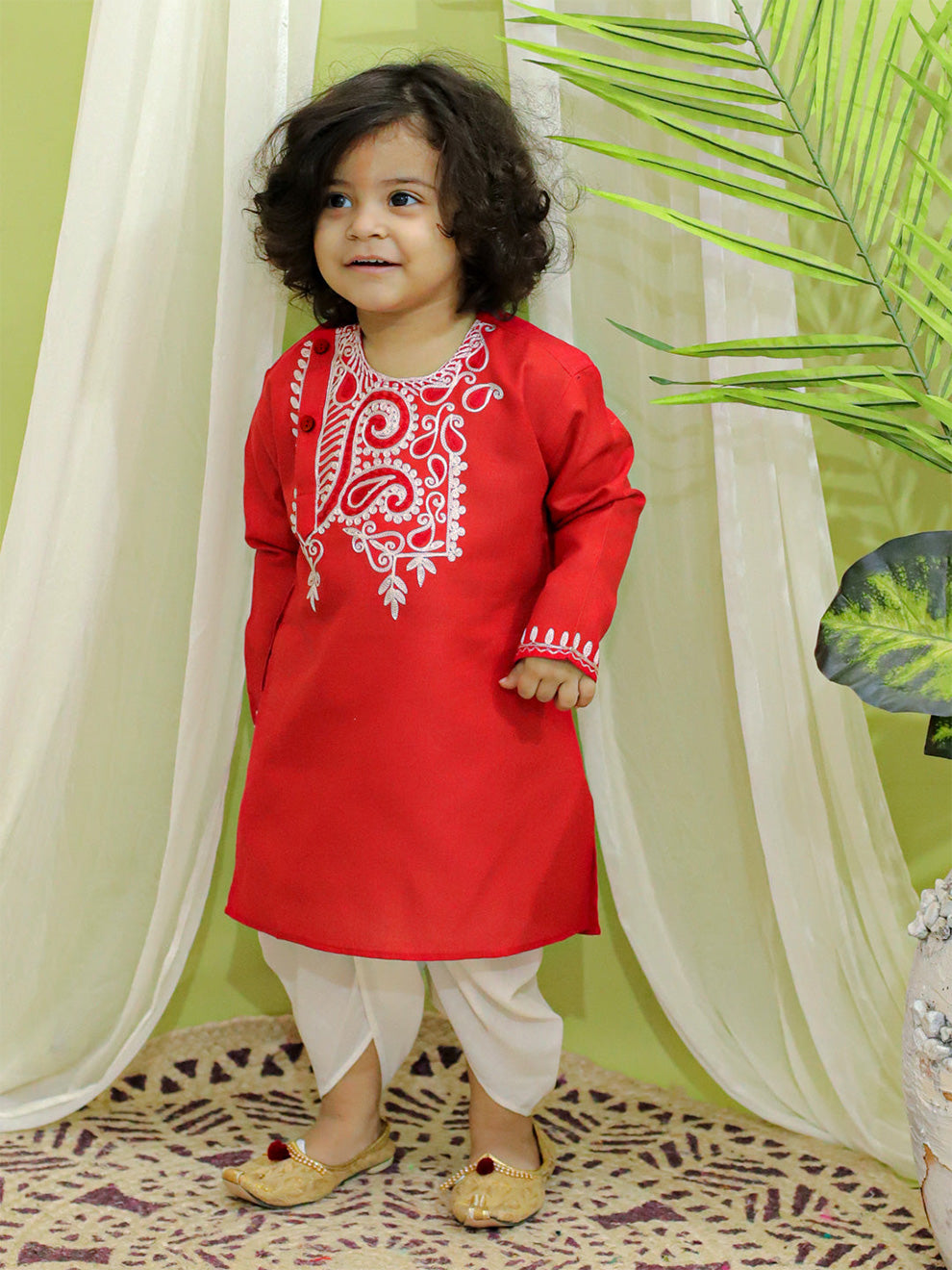 Kids Embroidered Kurta with Dhoti for Boys- Rad