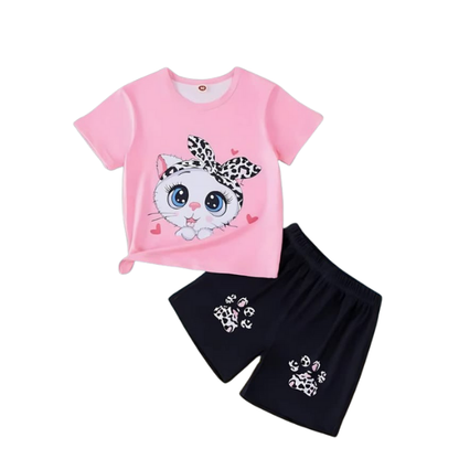 Baby & Kids 2pcs Kitty Printed T-shirt Set (3mths-6yrs)-0045