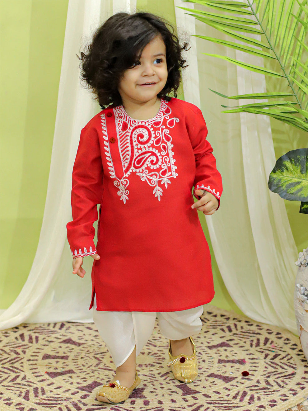 Kids Embroidered Kurta with Dhoti for Boys- Rad