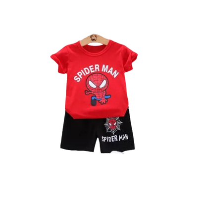 Boys Spider Printed T-Shirt & Shorts 2pcs Set(3mths-6yrs)-0067