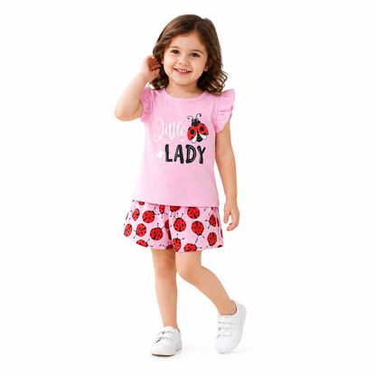 Girls Black Smile Printed T-Shirt & Shorts Set-0180