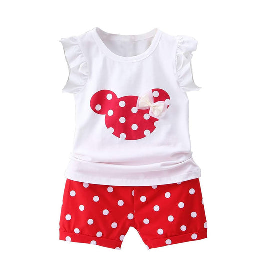 Girls Polka Dot Mouse Print T-Shirt & Shorts 2pcs Set (3mths-6yrs)