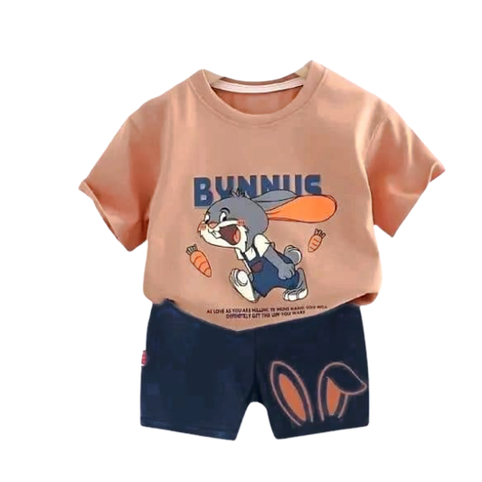 Boys Bunny Printed Cotton T-Shirt & Shorts 2Pcs Set (3mths-6yrs)