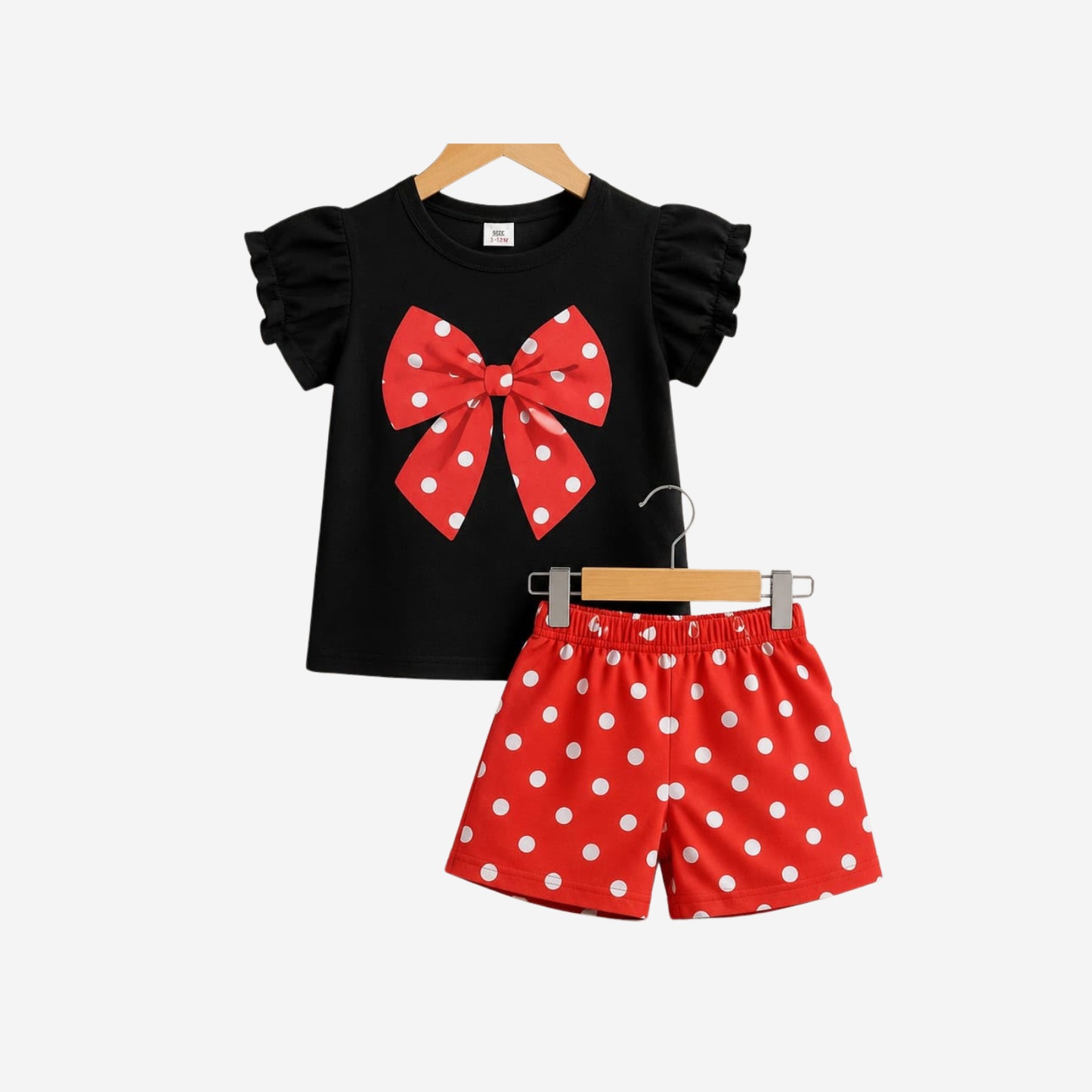 Girls Black Smile Printed T-Shirt & Shorts Set-0184