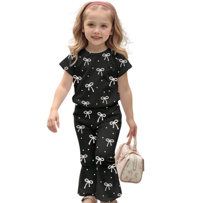 Kidoria Black Pearl Bow Print Shirt & Pants 2pcs Set For Baby Girl (1yrs-12yrs)