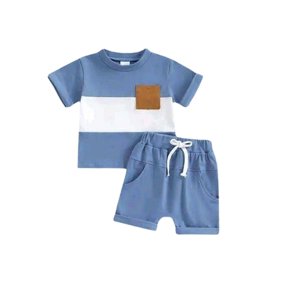 Baby Boy Blue Colorblock T-Shirt & Shorts 2Pcs Set (3mths-6yrs)