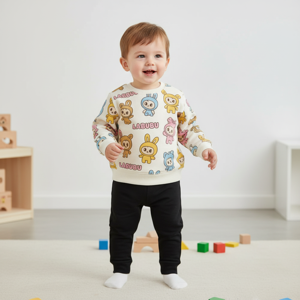 Kidoria Baby & Kids Winter Printed Joggers & Sweatshirt Set (3M-8yrs)