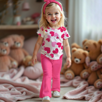 Girls Heart Print Girls Top & Flared Pants 2pcs Set (2yrs-12yrs)