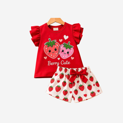 Girls Black Color Bow Printed T-Shirt & Shorts Set-0187