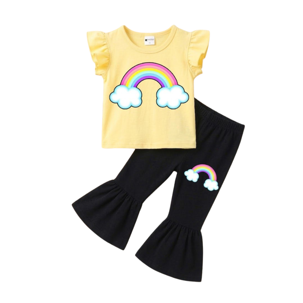 Girls Summer Rainbow Printed T-Shirt with Matching Flare Pants 2pcs Set (1years-7yrs)-0199