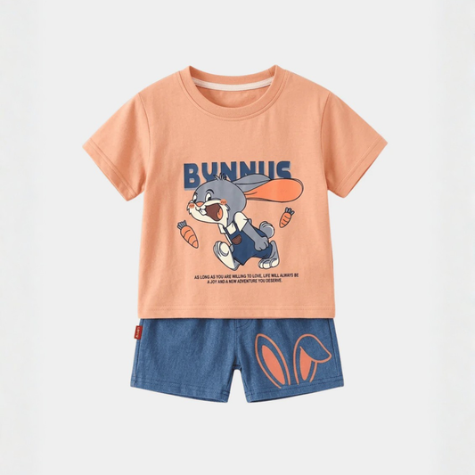 Boys Bunny Printed Cotton T-Shirt & Shorts 2Pcs Set (3mths-6yrs)-0070