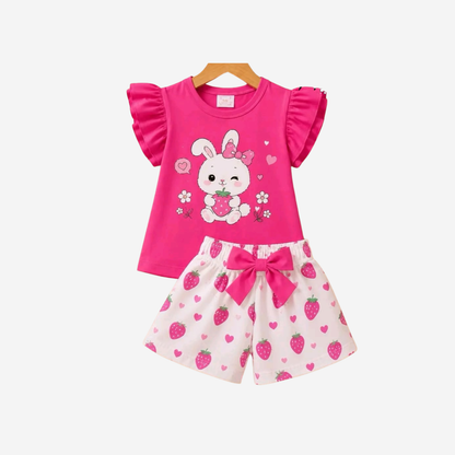 Girls Black Color Bow Printed T-Shirt & Shorts Set-0188
