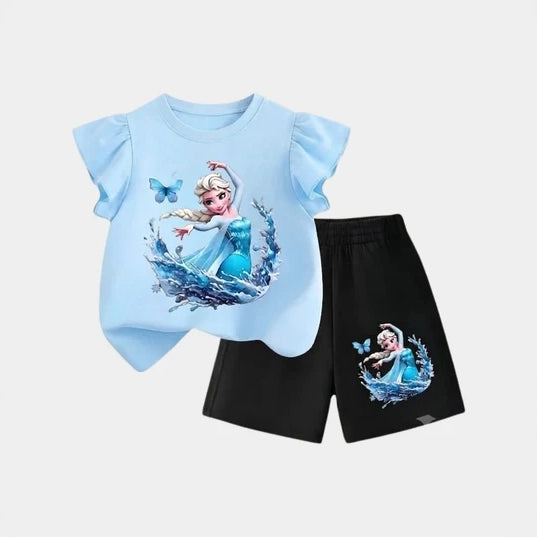 Girls Disney Frozen Elsa Ruffle Top & Shorts Set-0191