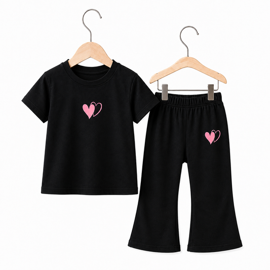 Girls Black Color T-Shirt with Flared Pants Set (3mths-12yrs)-0166