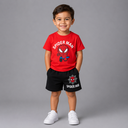 Boys Spider Printed T-Shirt & Shorts 2pcs Set(3mths-6yrs)-0067