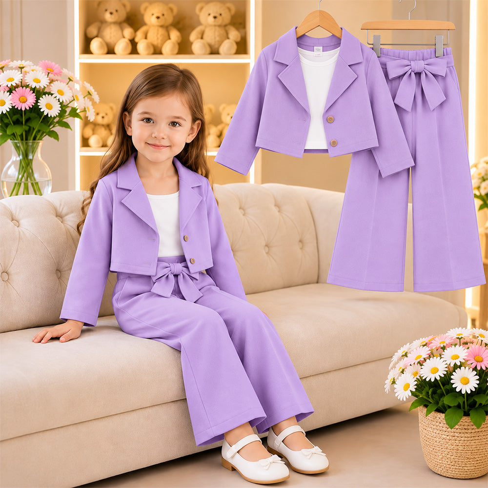 Girls Premium Blazer and Wide Leg Pants Set (Maroon)