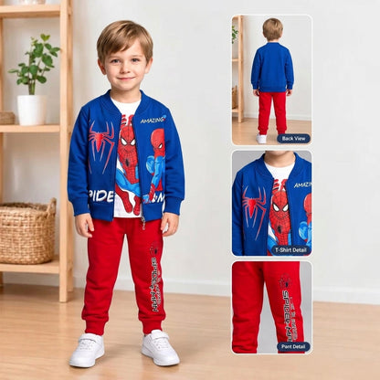 Boys Spider-Man Zipper Jacket+Sweatshirt+Pant 3 Pcs Set