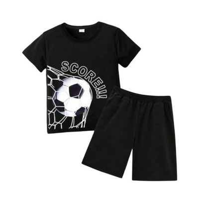 Boys Football Printed Black T-Shirt & Shorts Set 2pcs (3mths-6yrs)