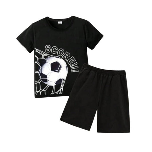 Boys Football Printed Black T-Shirt & Shorts Set 2pcs (3mths-6yrs)