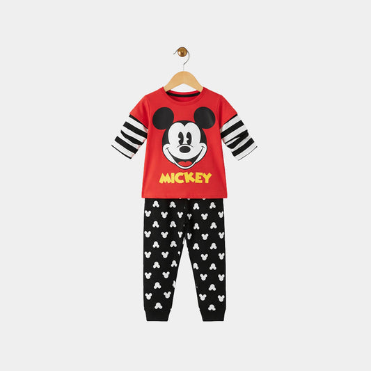 Kidoria Mickey Mouse Printed Red T-Shirt & Black Trouser Set For Boys & Girls 2pcs