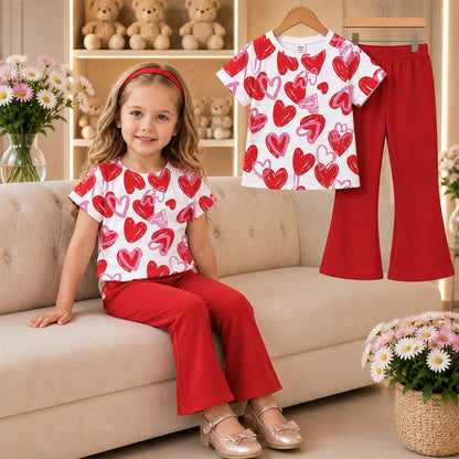 Girls' Love Printed T-Shirt & Flared Pant Set (2yrs -12yrs)-0209
