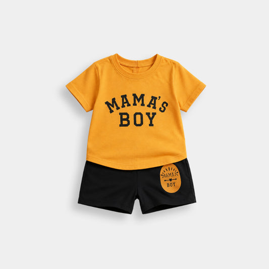 Boys Mama’s Boy Printed Orange T-Shirt & Black Shorts 2Pcs Set (3mths-6yrs)-0058