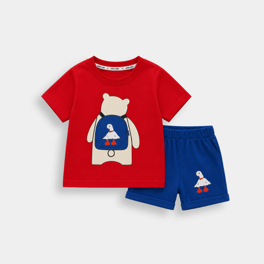 Boys & Girls Bear Printed T-Shirt and Shorts 2Pcs Set (3mths-6yrs)-0062