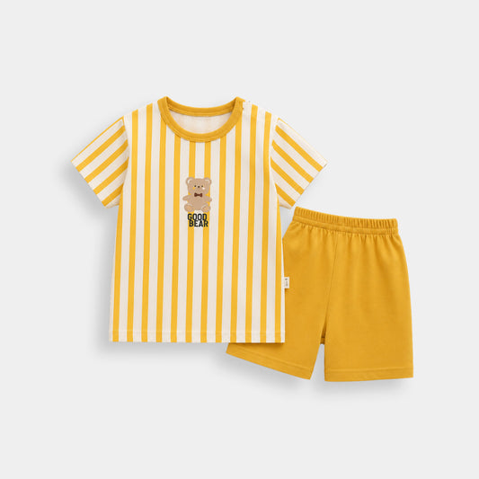 Boys & Girls Yellow Striped T-Shirt & Shorts 2pcs Set (3mths 6yrs)-0050