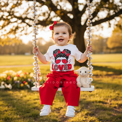 Kidoria Love Printed Cotton T-Shirt with Red Pants 2pcs Set For Baby Girl (6m-12yrs)