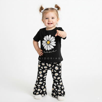 Kidoria Black Daisy Pointed Shirt T-shirt and Matching Pants 2pcs Set (6m-12yrs)