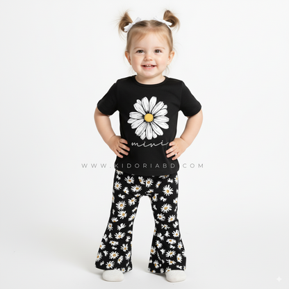 Kidoria Black Daisy Pointed Shirt T-shirt and Matching Pants 2pcs Set (6m-12yrs)