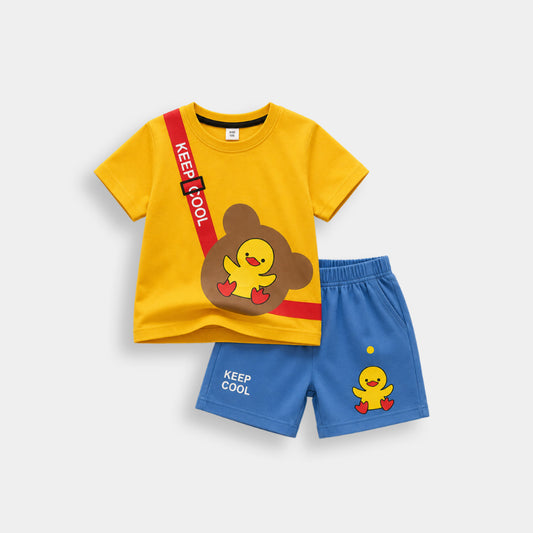 Boys & Girls Cute Duck T-Shirt & Shorts 2Pcs Set (3mths-6yrs)-0073