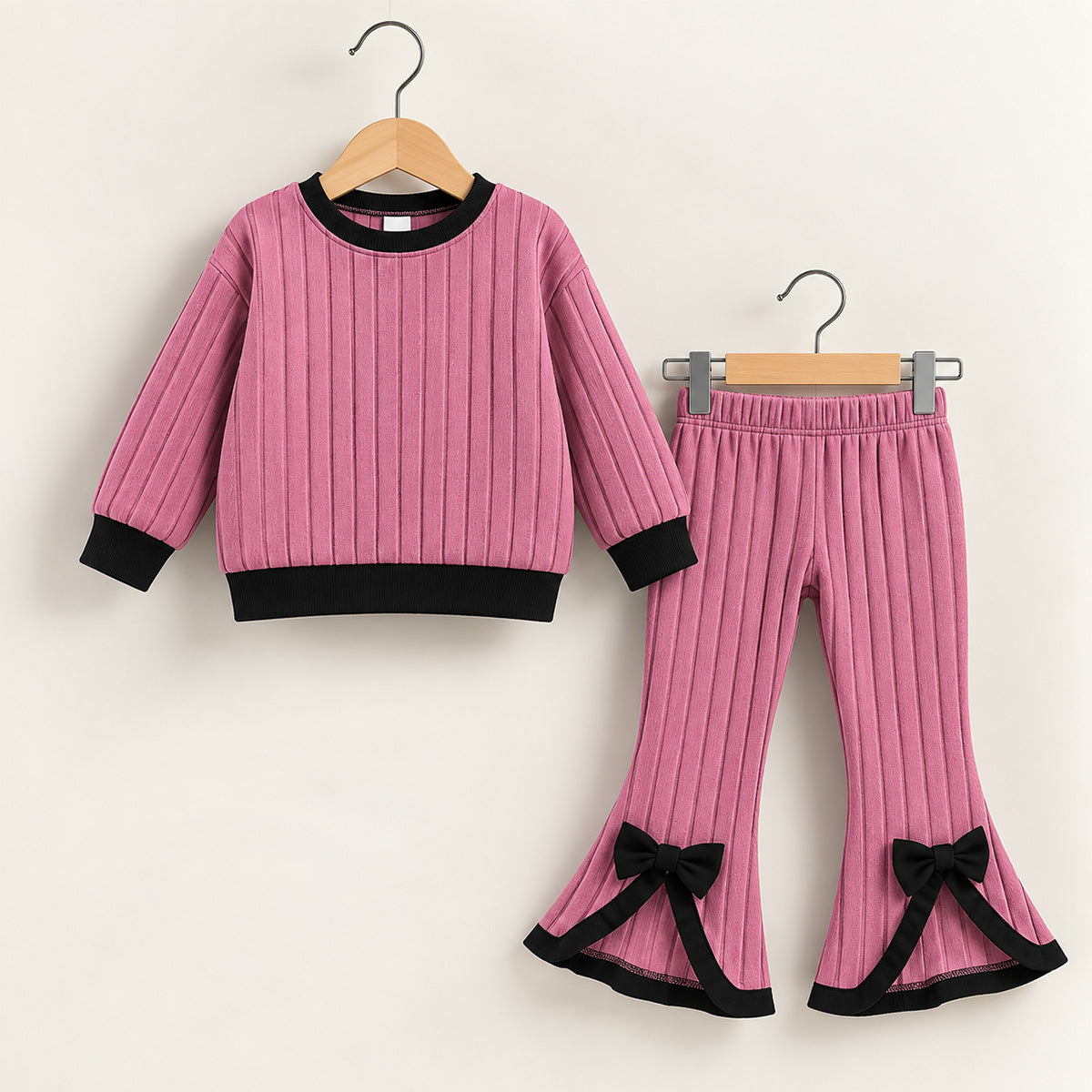 Kids Pink Ribbed Winter Joggers & Sweatshirt Set (1Year-12Years)