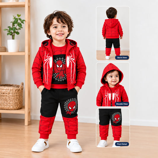Kidoria Spiderman Zipper Hoodie+Sweatshirt+Pant 3 Pcs Set (Red)