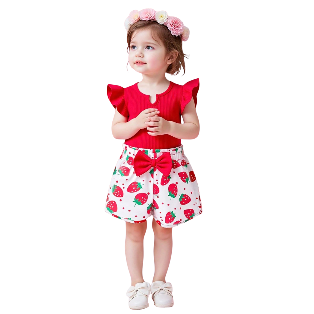 Kidoria Red T-shirt with Strawberry Print Shorts 2pcs Set (3mths-6yrs)