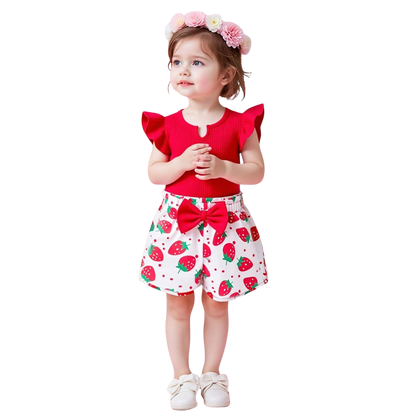 Kidoria Red T-shirt with Strawberry Print Shorts 2pcs Set (3mths-6yrs)